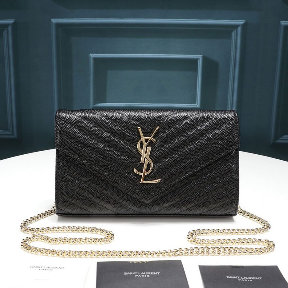 Sa1nt Lau*nt Chain-strap Y51-plaque grained-leather wallet