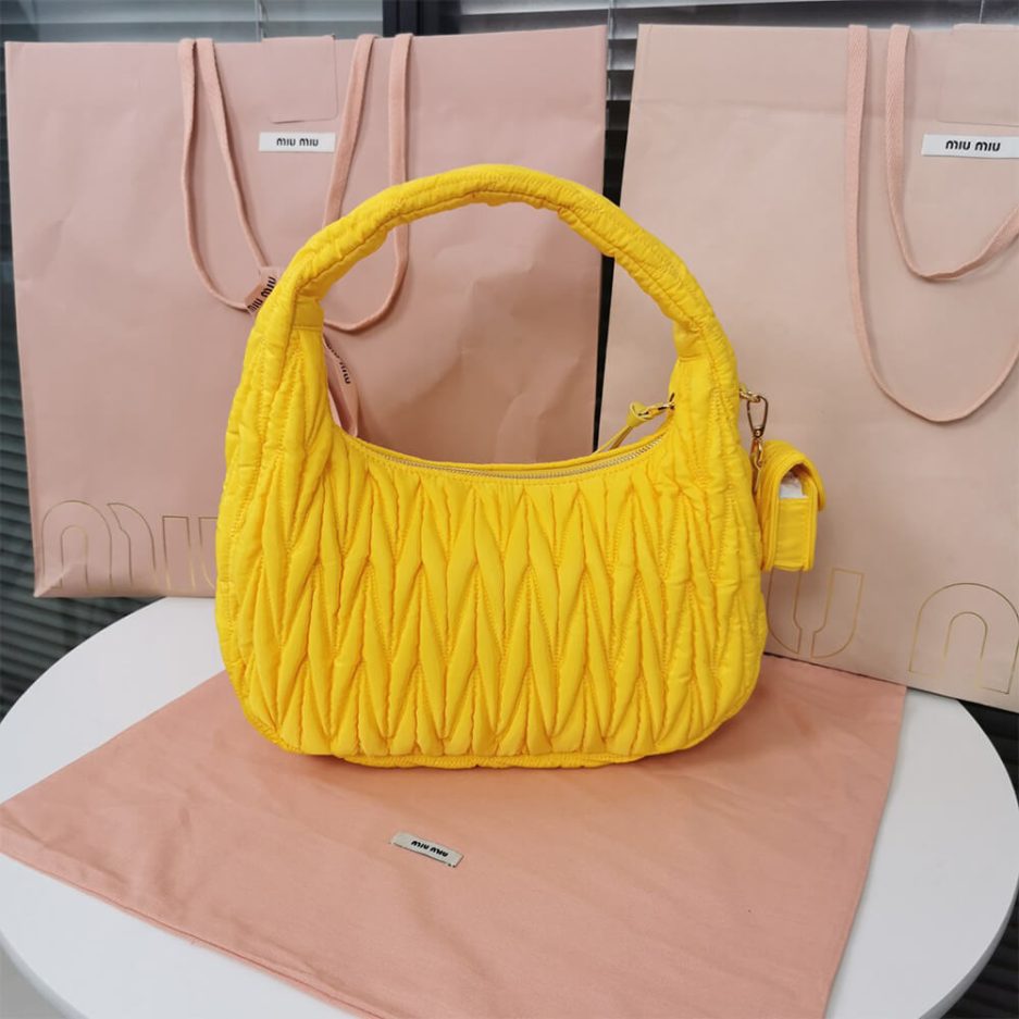 Miu Wander matelasse regenerated nylon hobo bag